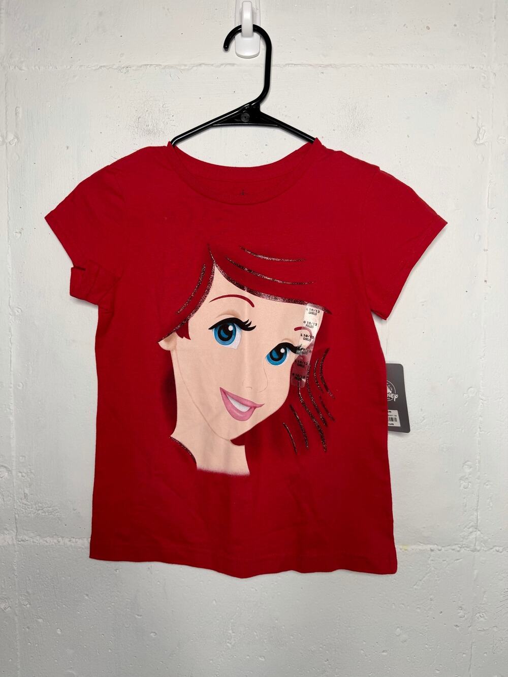 NEW The Disney Store Ariel Face T Shirt Red Kids Size 10/12 Large Girls